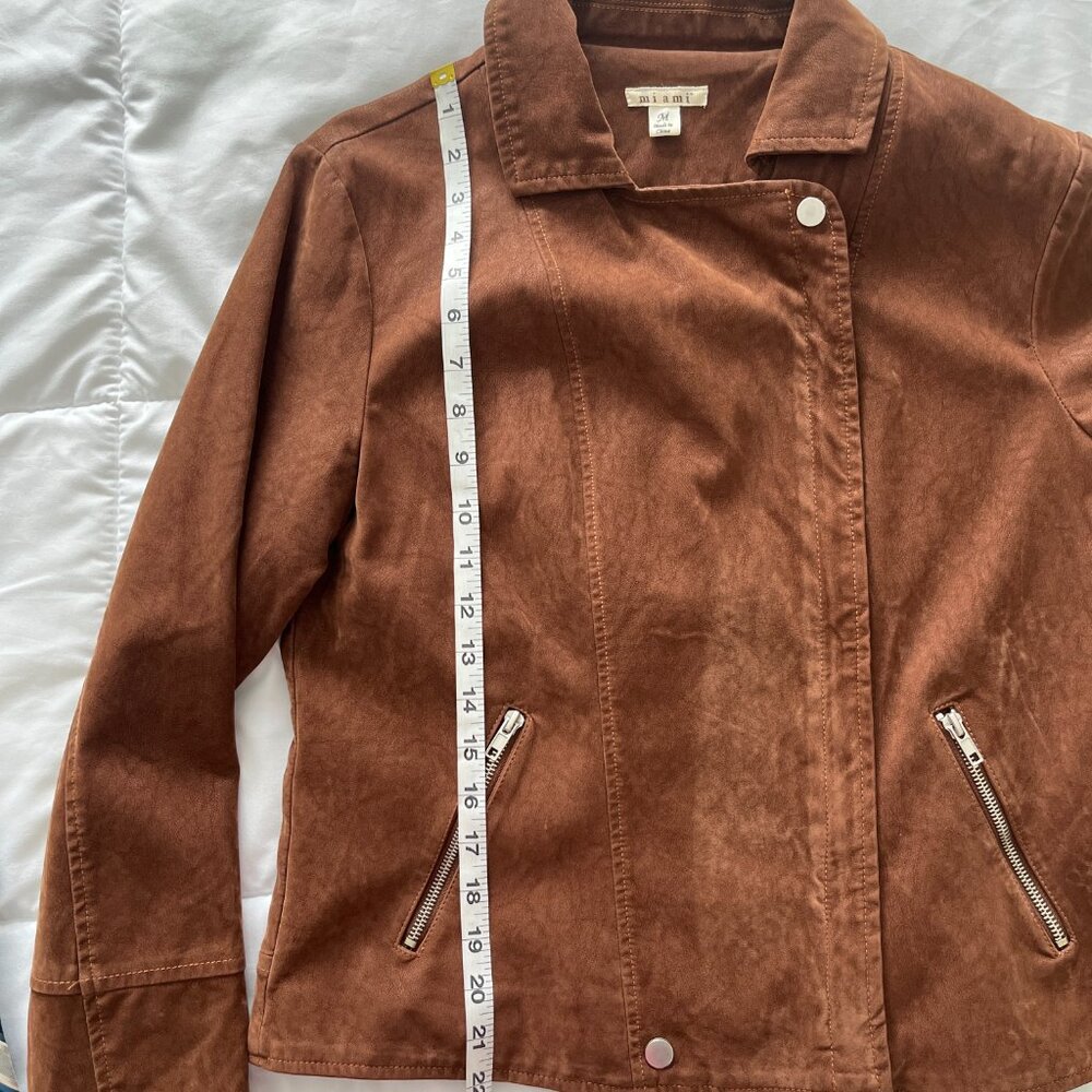 Mi Ami Brown Faux Suede Zippered Jacket Coat Boho Western Chic Edgy Moto Y2K M - Picture 8 of 8